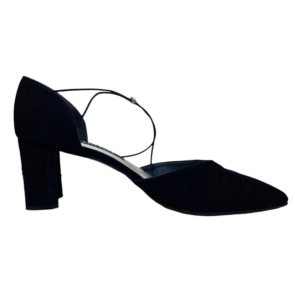 Vintage Stuart Weitzman Black Crystal Embellished D'orsay Style Guipure Heels